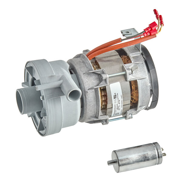 The Noble Warewashing wash pump for HTUC series with a small grey electric motor and red wires.