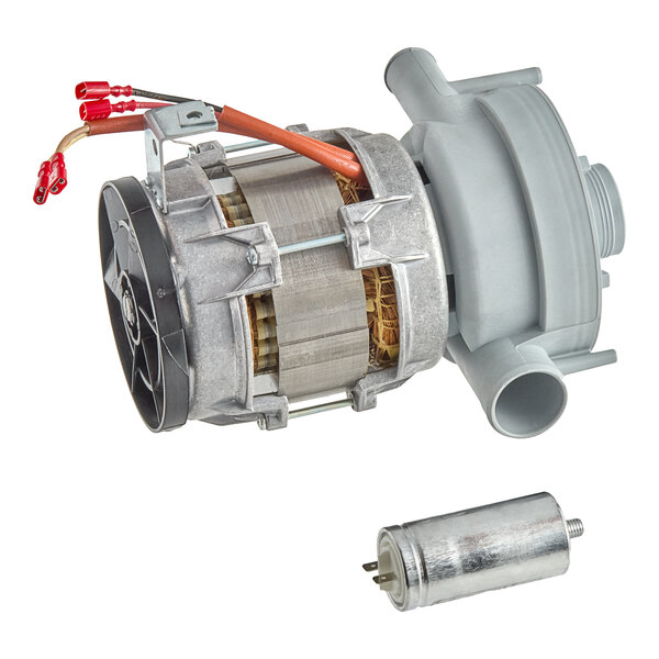 The wash pump for a Noble Warewashing dishwasher with a grey electric motor and red wires.