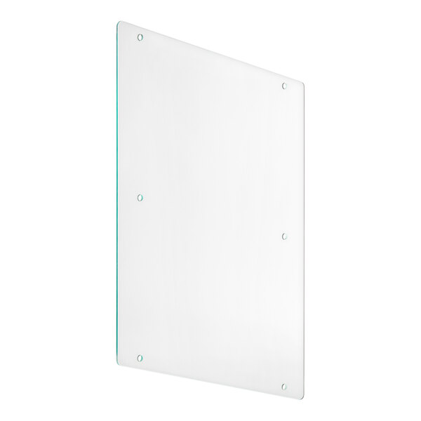 A clear glass rectangular panel with screws.