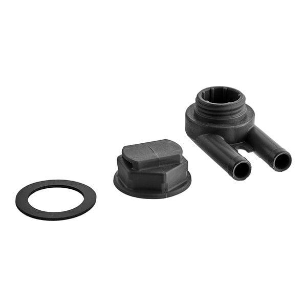 A black plastic Noble Warewashing booster vent with a round black rubber seal.