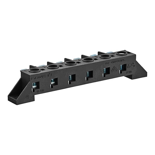 A black rectangular Noble Warewashing terminal block with several blue poles.