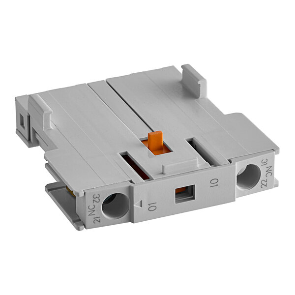 A grey rectangular Noble Warewashing contactor switch with orange and white connectors.