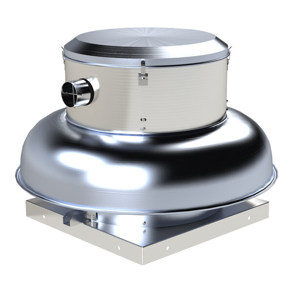 A silver Canarm direct drive downblast exhaust fan with a round lid.