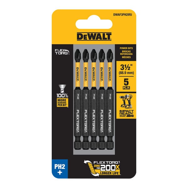 DeWalt FlexTorq 1/4" x 3 1/2" Impact Driver Bits DWAF3PH2IR5 - 5/Case
