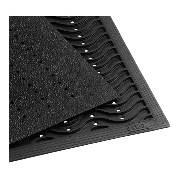 Lavex 3' x 5' Wave Rubber Scraper Mat with Drainage Holes and Beveled Edge - 3/8" Thick