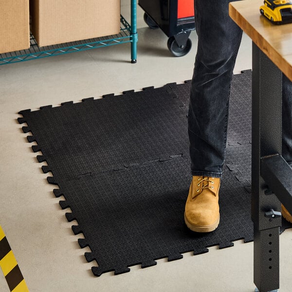 Lavex 2' x 2' Pebbled Rubber Interlocking Floor Mat - 3/8" Thick - 6/Case