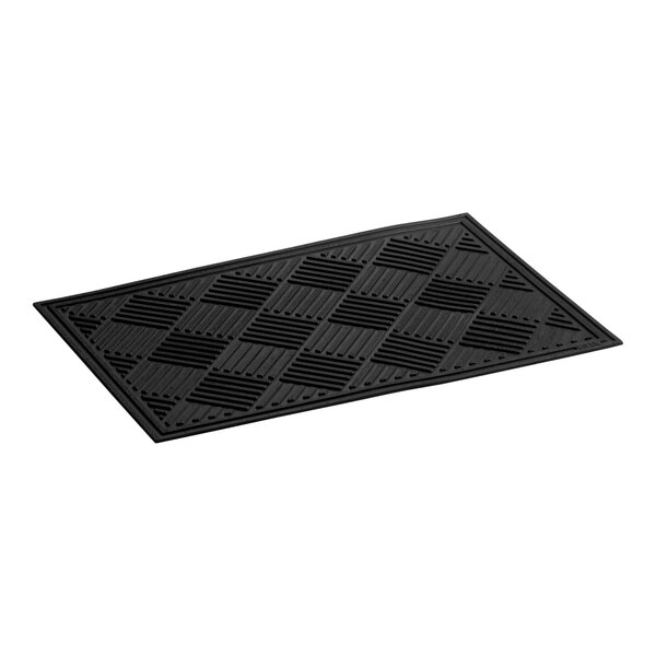 A rectangular black rubber scraper mat with a diamond pattern top.