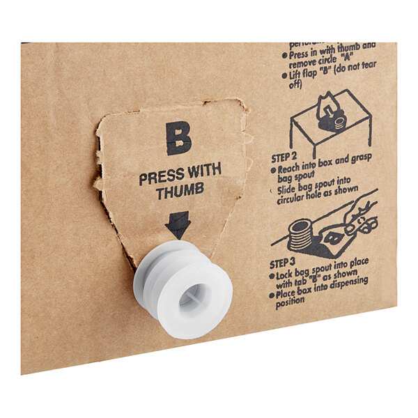 A close-up of a LouAna Fluffy Pop Popping Oil bag-in-box with a white button.