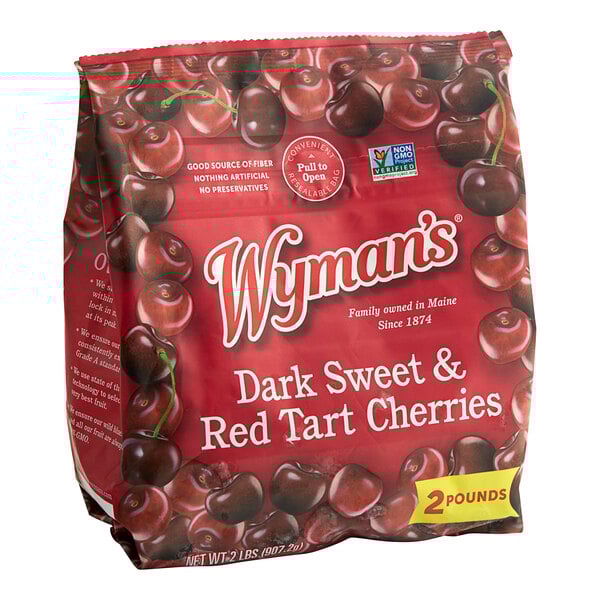 A bag of Wyman's dark sweet and tart cherries.