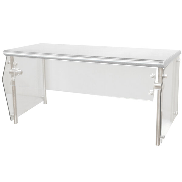 An Advance Tabco stainless steel and clear glass self service food shield on a counter.