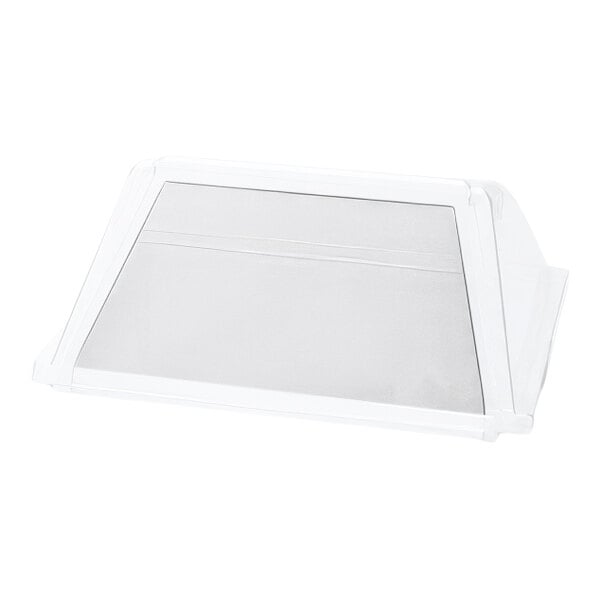 A transparent, rectangular plastic door with a white frame, designed to fit onto a larger structure.