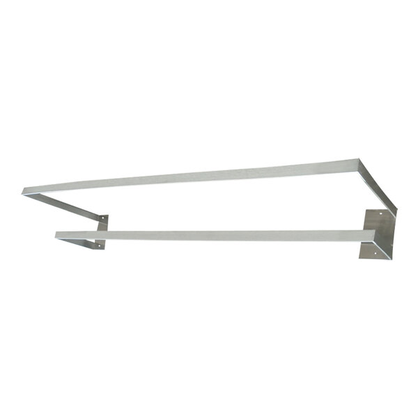 A stainless steel wall-mounted double-bar pot rack.