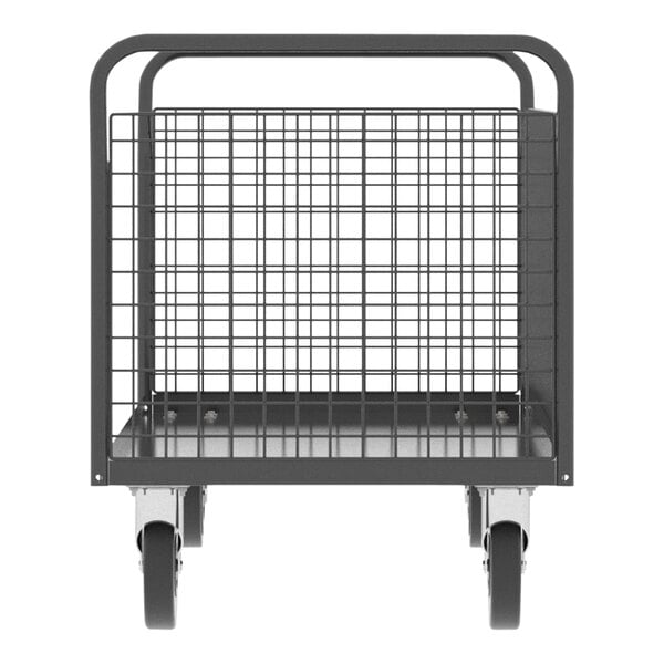 A gray metal Valley Craft platform cage cart on black wheels.