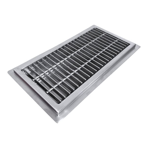 A stainless steel IMC/Teddy floor trough grate with grids.