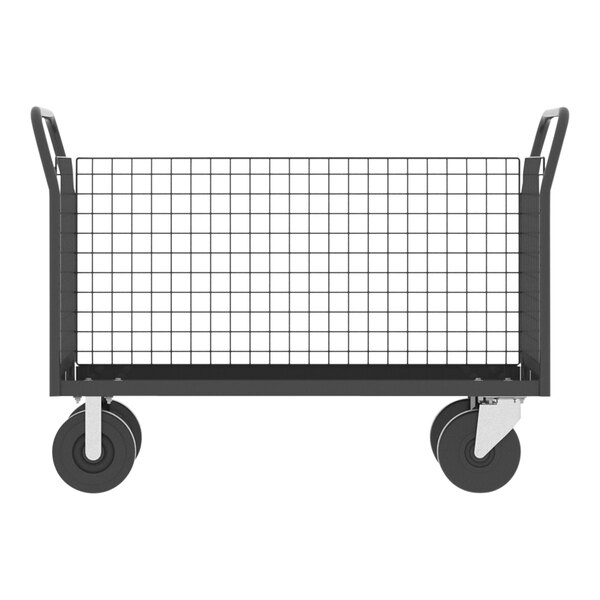 A gray Valley Craft platform cage cart with black wheels and mesh sides.