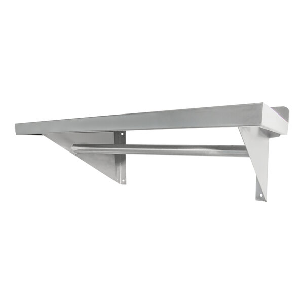 A stainless steel wall-mount shelf with a metal coat rack.