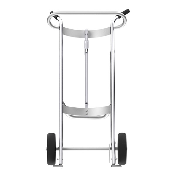 A silver and black Valley Craft 2-wheel aluminum drum hand truck with rubber wheels.