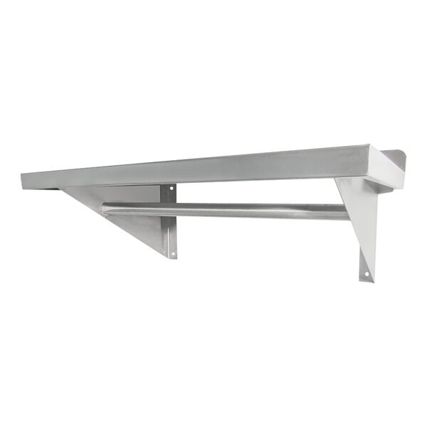 A stainless steel wall-mount shelf with a metal coat rack.