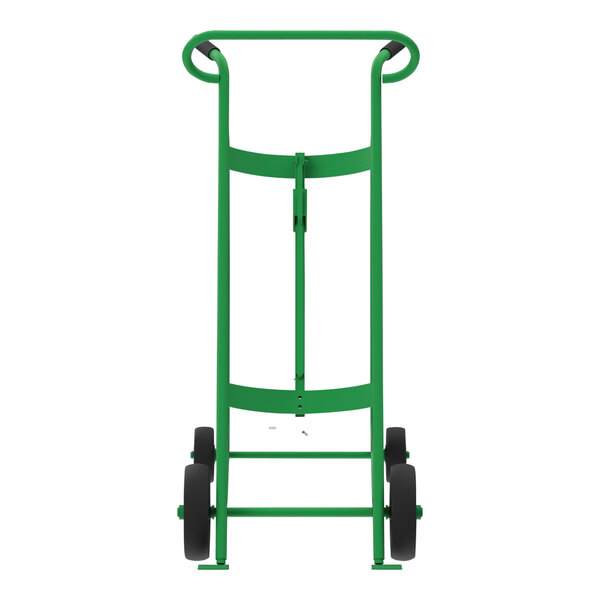 A green Valley Craft steel drum truck with black wheels.
