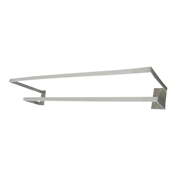 A stainless steel wall-mounted double-bar pot rack with 36 steel pot hooks.