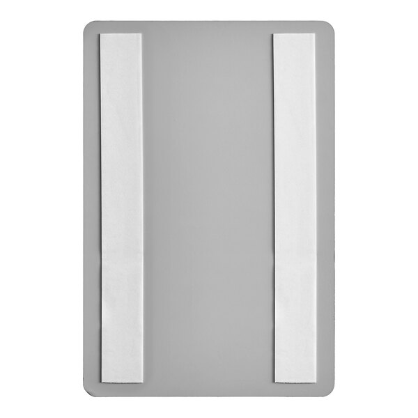 A white rectangular object with a black border and two strips of black text.