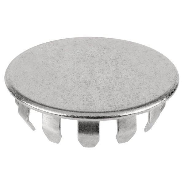 A silver round Metro hole plug with a hole in the center.