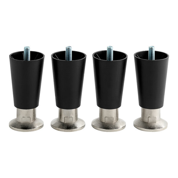 A set of four black and silver replacement feet with threaded bolts for Cooking Performance Group HSIO-H and HSIO-H-2 units.