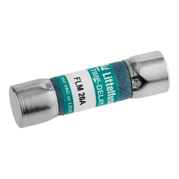 A cylindrical 20 amp time-delay fuse with metal end caps and a labeled body, designed for use with Cooking Performance Group HSIO-H and HSIO-H-2 units.