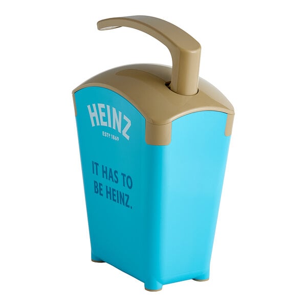 A light blue plastic Heinz countertop ranch pump dispenser with a tube and handle.