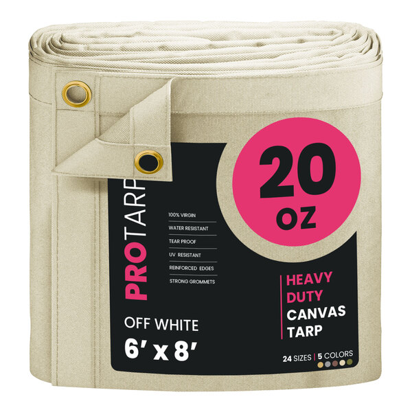 An off white PRO TARP canvas tarp with water resistant canvas.