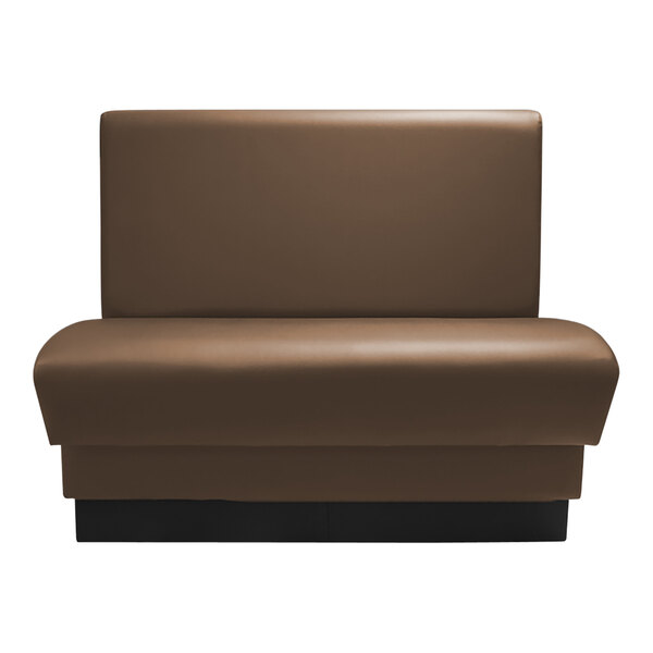 A brown leather booth with black legs.