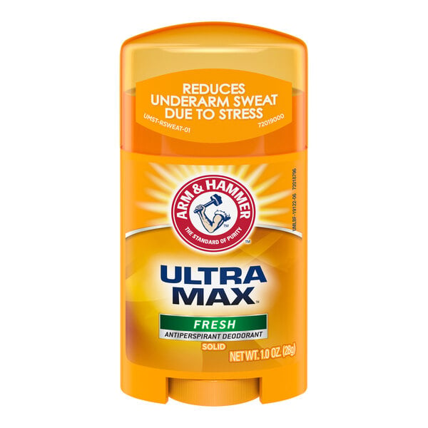 An Arm & Hammer Ultra Max Fresh deodorant stick bottle.