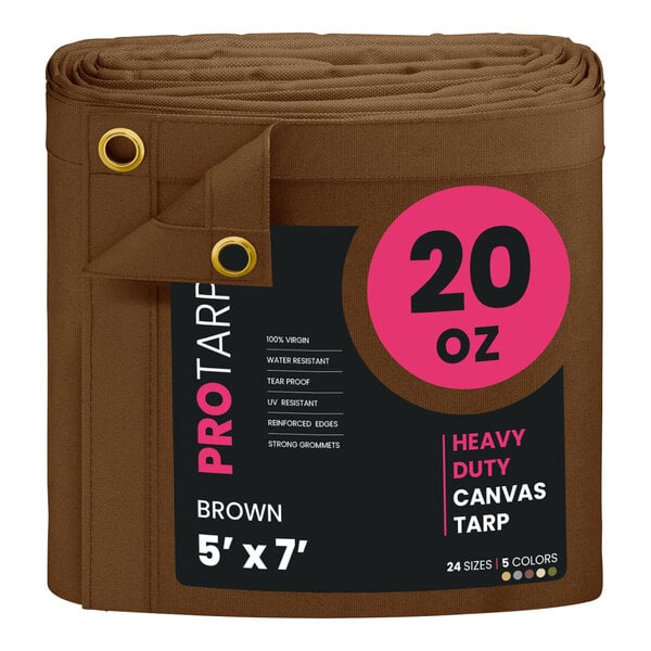 A roll of brown ProTarp canvas tarp.
