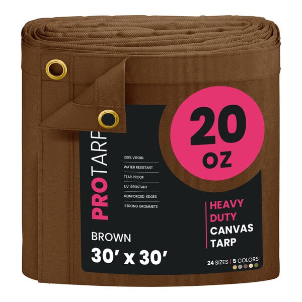 A roll of brown ProTarp canvas tarp.