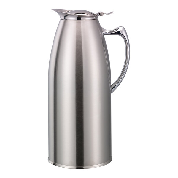 A Service Ideas stainless steel foam insulated pitcher with a lid and handle.