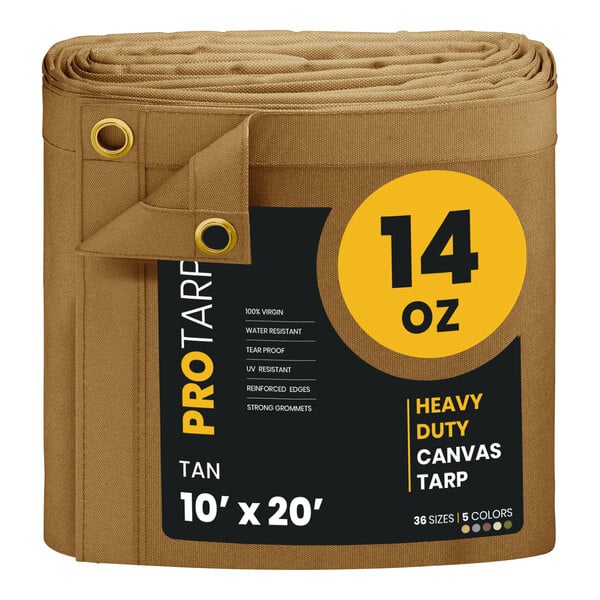 A roll of tan PROTARP heavy duty canvas tarp.