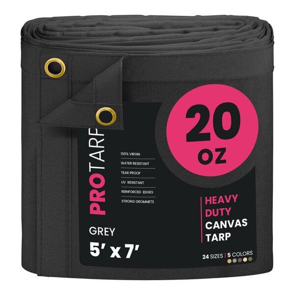 A roll of grey PRO TARP heavy duty canvas fabric.
