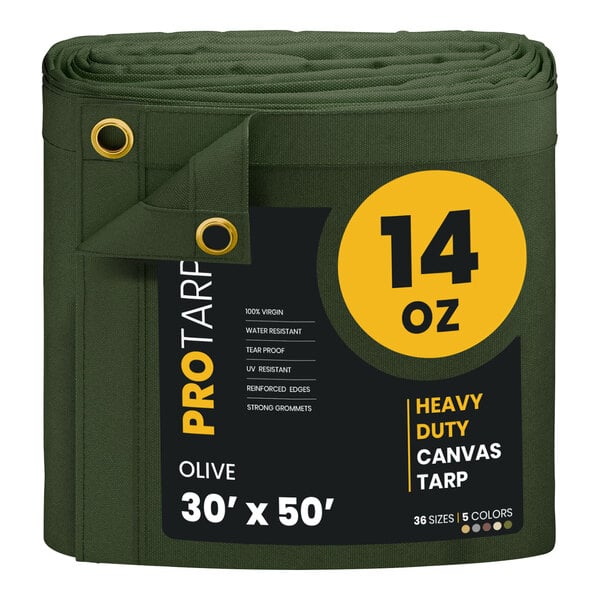 A roll of olive green ProTarp heavy duty canvas.