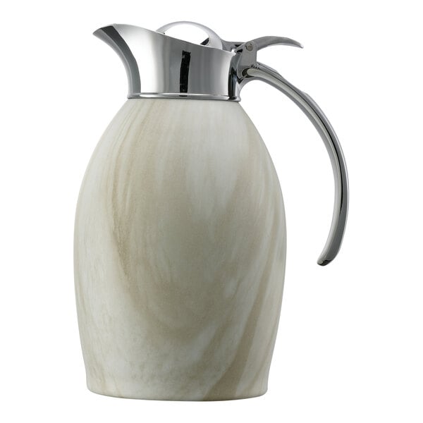 A white and grey container with a silver handle.