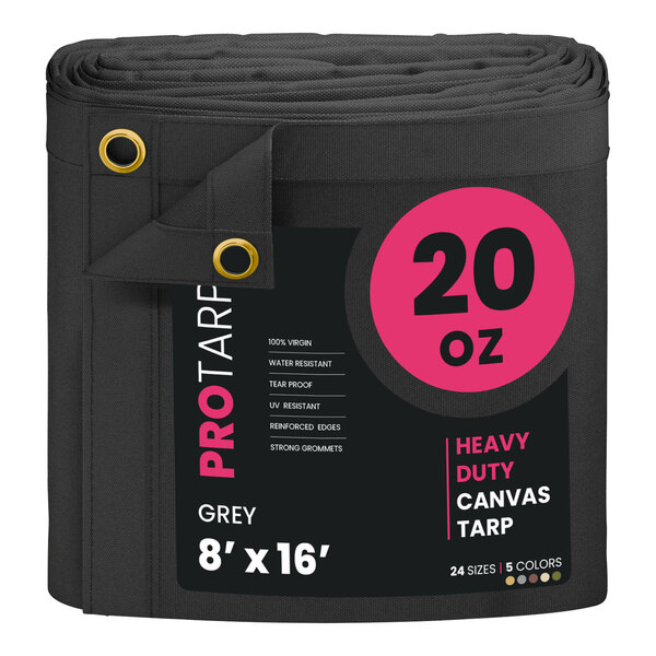 A roll of grey PRO TARP heavy duty canvas.