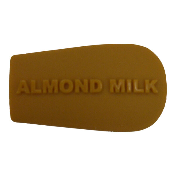 A close up of a yellow circle with "Almond Milk" in yellow letters.