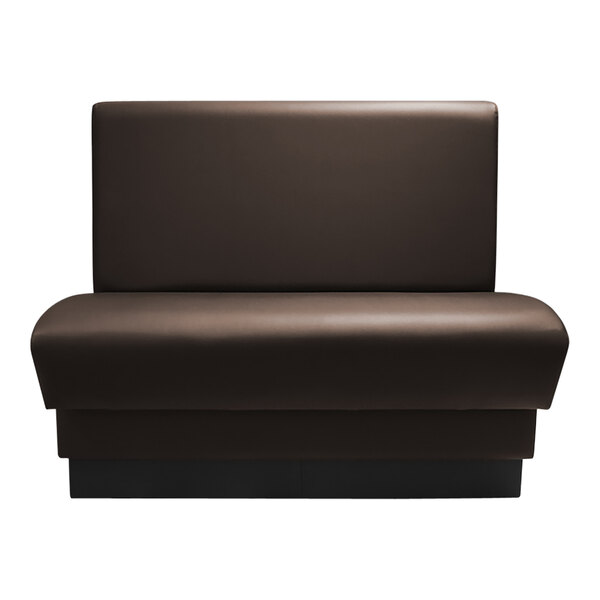 A brown leather booth with black legs.