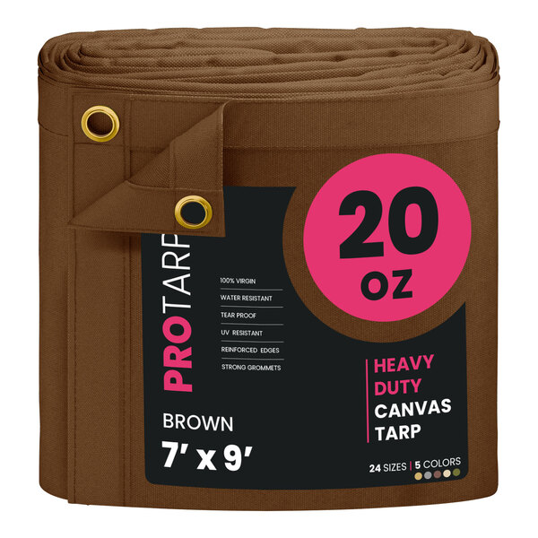 A roll of brown PROTARP heavy duty canvas tarp.