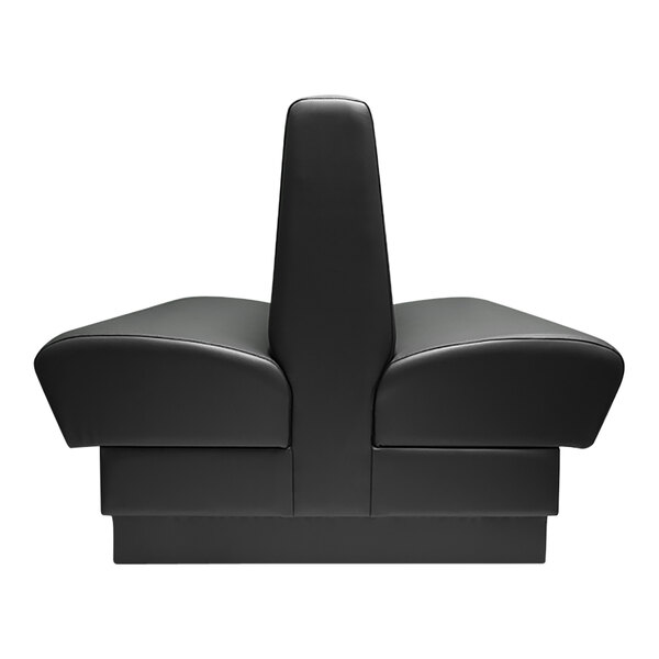 A QA Group black double back booth with black leather seating.