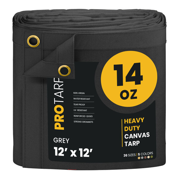 A roll of grey PRO-TARP heavy duty canvas tarp.