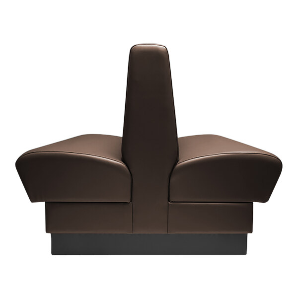 A QA Group brown leather double back booth with plain fudge upholstery.
