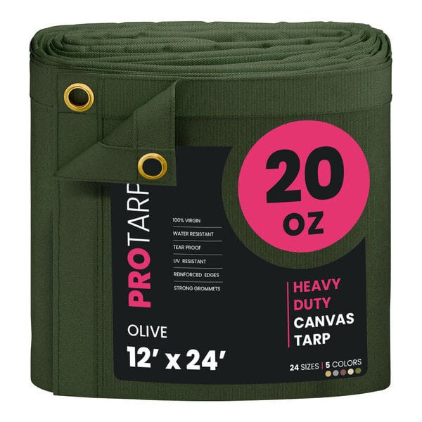 A roll of olive green ProTarp canvas tarp.