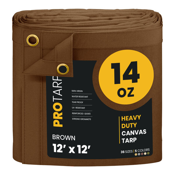A roll of brown PROTAEP heavy duty canvas tarp.