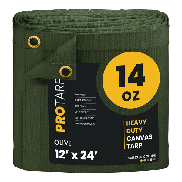 A roll of olive green ProTarp heavy duty canvas.