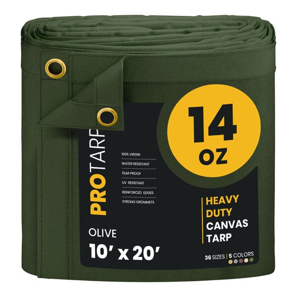 A roll of olive green ProTarp heavy duty water resistant canvas.